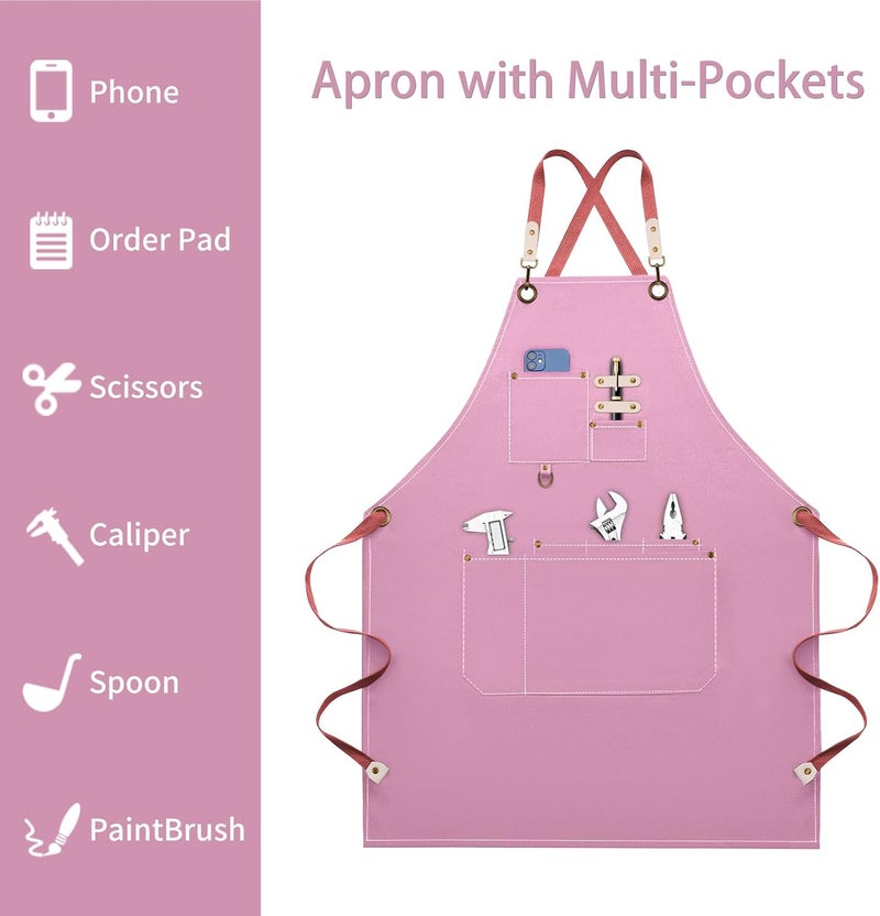 Dulabi Apron, Adjustable Chef Apron for Women and Men with Large Pockets, Cooking Kitchen Apron with Back Straps - Image 4